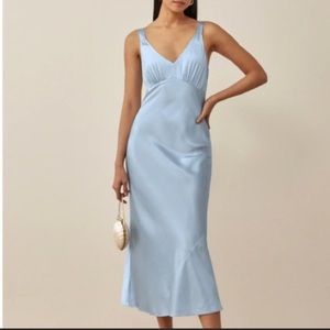 Reformation Daytona Silk Dress Light Blue